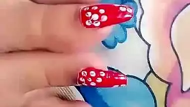 Long red sharp nails toenais of gf
