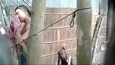 Peeping tom captures outdoor bath